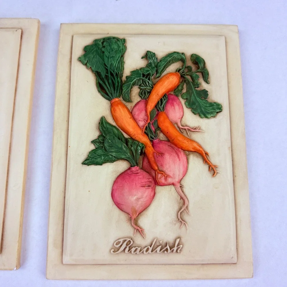 Vintage Style 3D Resin Vegetable Wall Plaques Set Tomato‎ Radish Farmhouse Decor